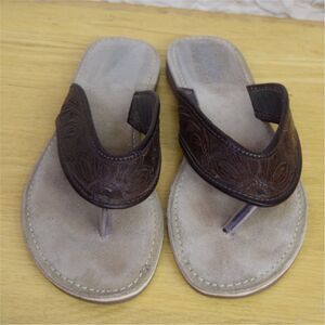 Roper Womens Size 8 Leather Tooled Western Flip Flop Thong Sandals
